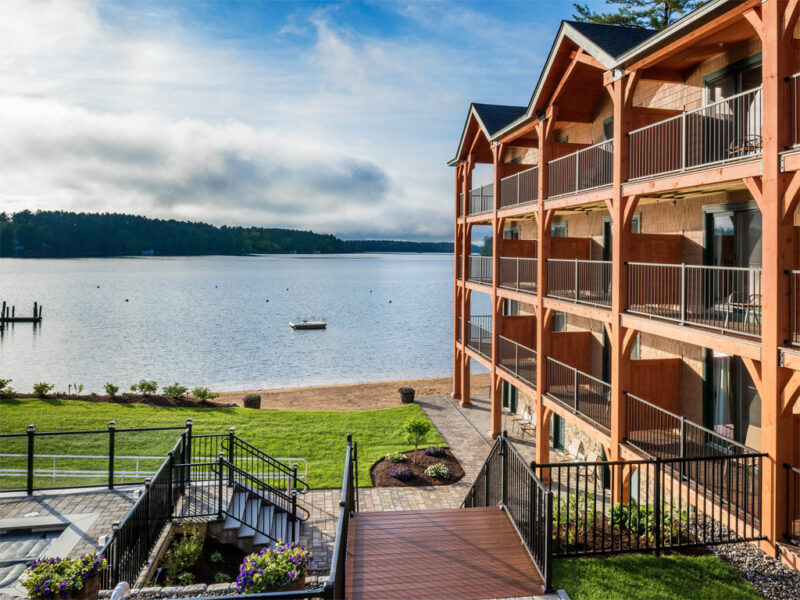 Wow your group with private guest room decks looking over Lake Winnipesaukee